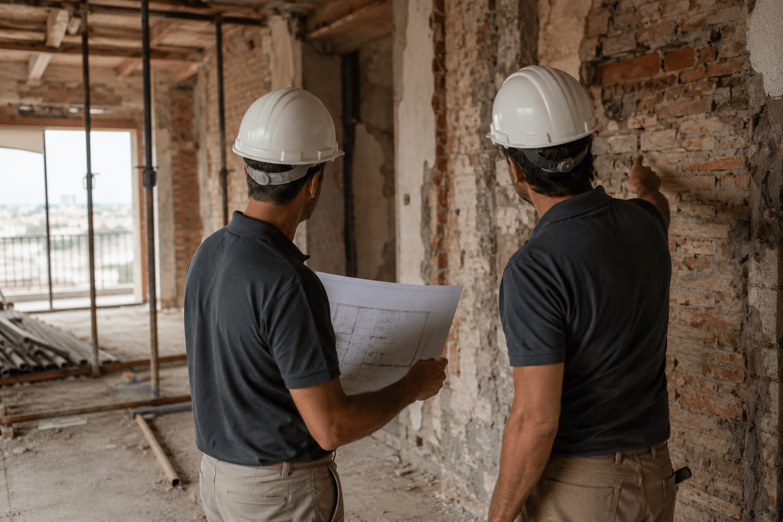 Geometri dello Studio SDS durante un sopralluogo in cantiere a Roma